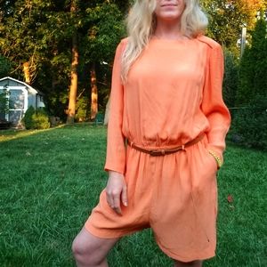 Coral Long Sleeve Romper with Belt